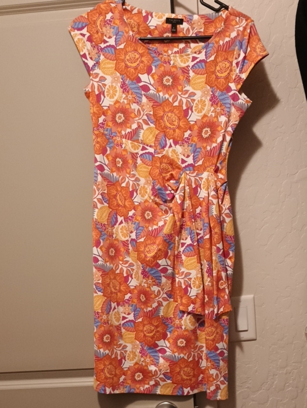 Talbots Orange Floral Tie-Front Midi Dress